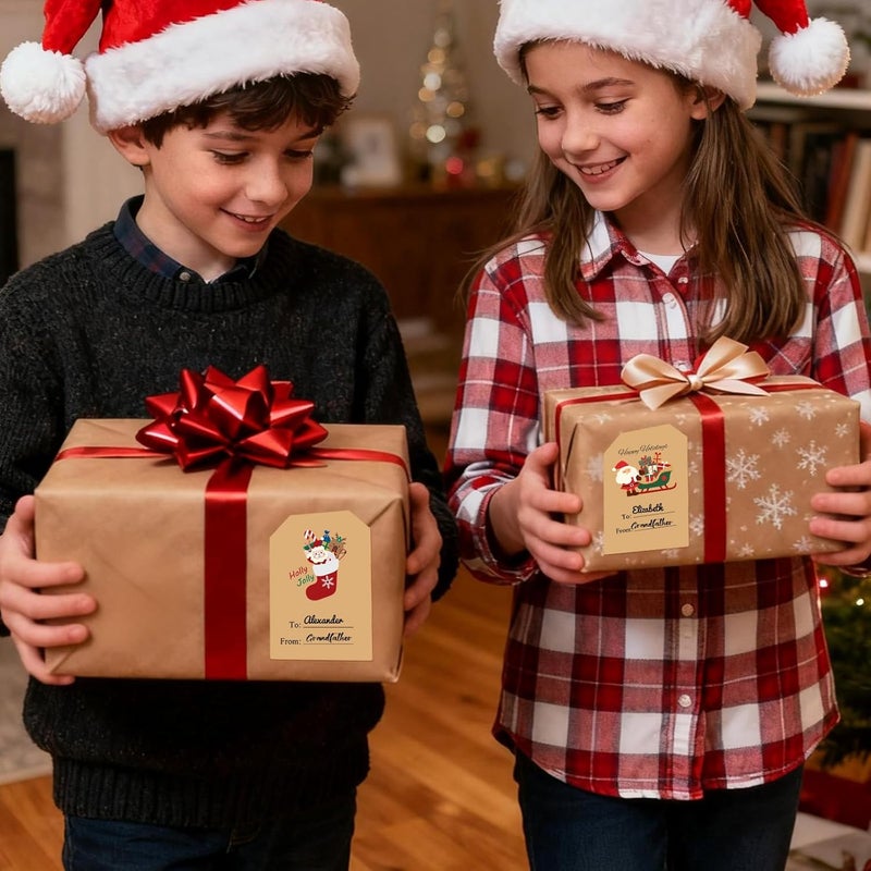 Trazzo Kraft Christmas Gift Tags Self-Adhesive Christmas Name Tag Stickers, Christmas Decorations for Gifts, Holiday Santa to from Gift Tag Stickers, Festival Wrapping Label Tags (120 PCS) - Image 5